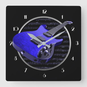 Horloge murale bleue de carré de guitare