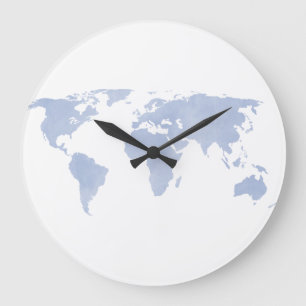 Horloge murale bleue de carte du monde de sérénité