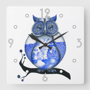 Horloge murale bleue de hibou de saule