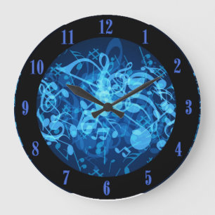 Horloge murale bleue de motif de notes de musique