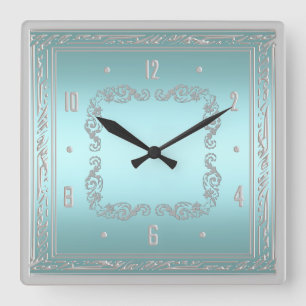 Horloge murale bleue et argentée élégante