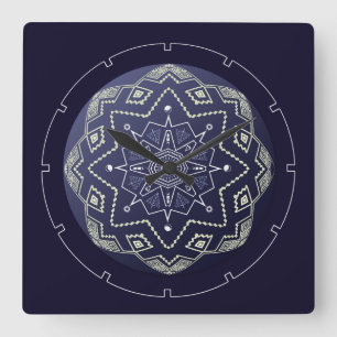 Horloge murale bleue et blanche de mandala de