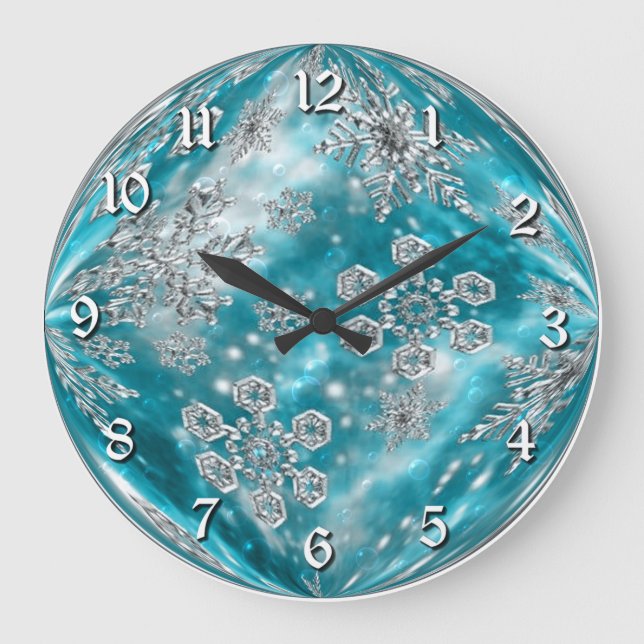Horloge murale bleue givrée de bulle de flocon de (Recto)