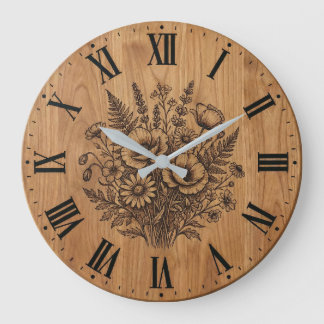 Horloge murale bouquet de fleurs sauvages rustique