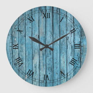 Horloge murale - Cadran romain bleu rustique