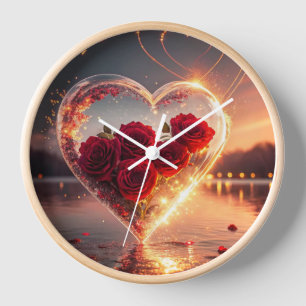 Horloge murale, cadre en bois naturel rond de 10"