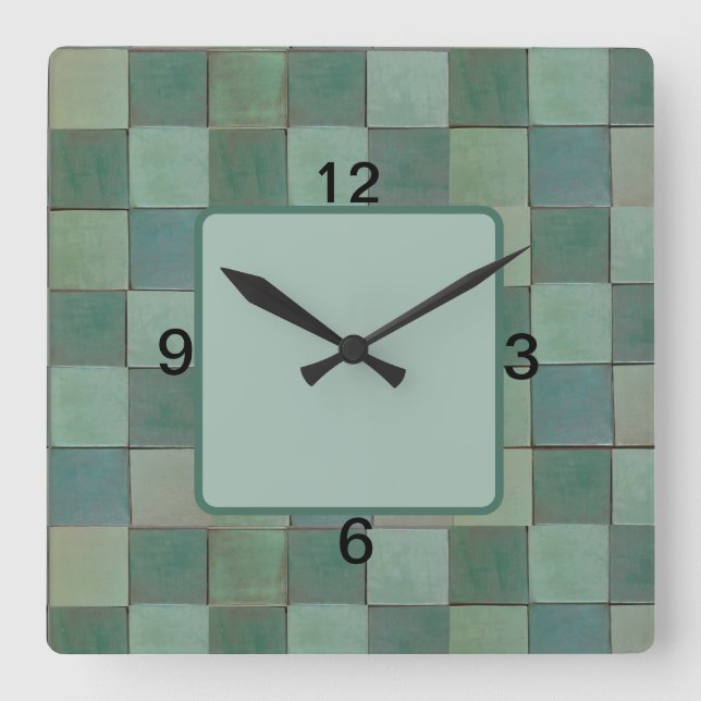 Horloge murale carré avec carrelage vert (Recto)