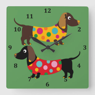 Horloge murale carré avec Dachshunds et numéros