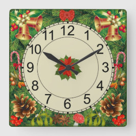 Horloge murale carré avec motif de Noël