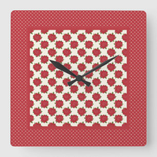 Horloge murale Carré chic : Roses rouges profondes