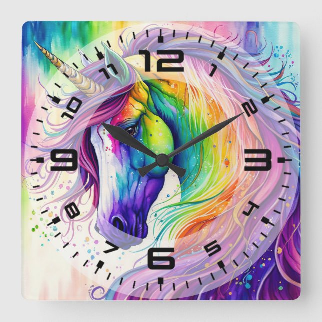 Horloge murale carré de la licorne magique (Recto)