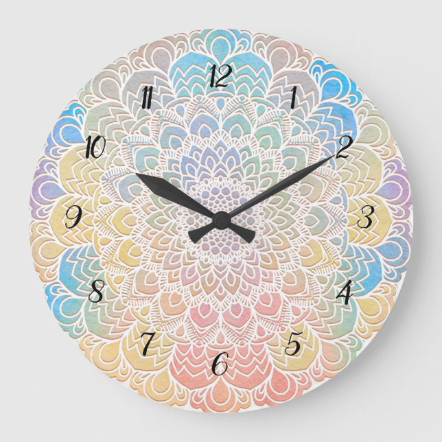 Horloge murale carré de mandala aquarelle (Recto)