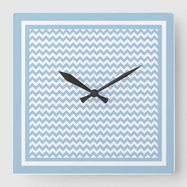 Horloge murale Carré élégante, Chevrons Bleu et Bl (Recto)
