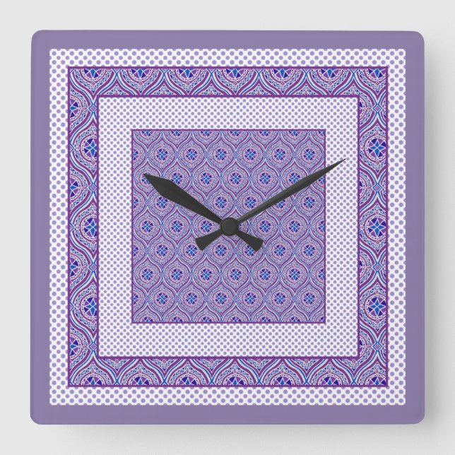 Horloge murale carré, mauve, oies blanches et polk (Recto)