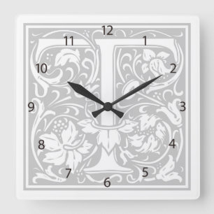 Horloge murale Carré William Morris Alphabet "T"