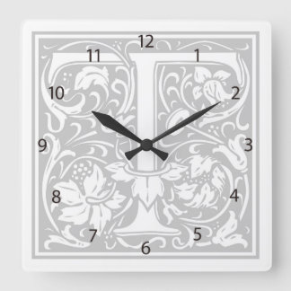 Horloge murale Carré William Morris Alphabet "T"