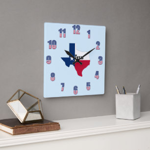 Horloge murale carrée avec fierté du Texas