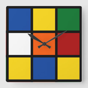 Horloge murale carrée avec motif cubiste
