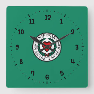 Horloge murale carrée du drapeau de Worcester, Mas