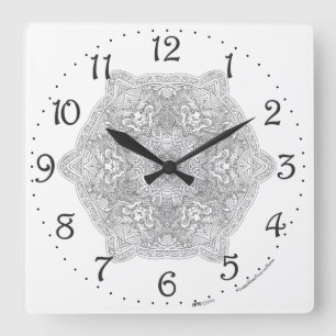 Horloge murale carrée Mandala du Dragon Chinois