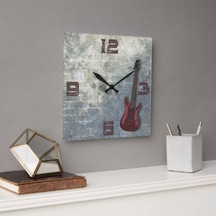 Horloge murale carrée Musique de guitare Grunge