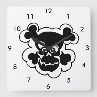 Horloge murale carrée personnalisée crâne noir de