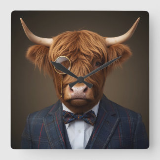 Horloge murale carrée vache Highland élégante | Éc