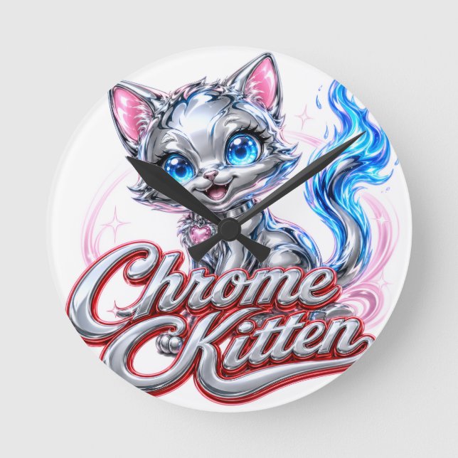 Horloge murale Chat chromé (Recto)