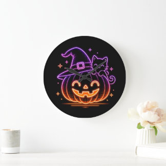 Horloge murale chat Halloween néon mignonne