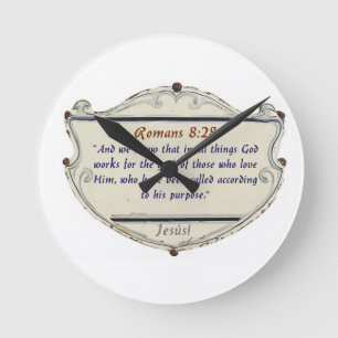 Horloge murale chrétienne Bouclier Romains 8:28