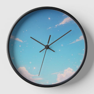 Horloge murale ciel bleu nuages