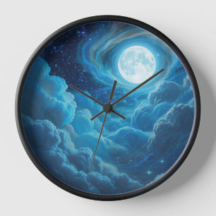 Horloge murale ciel nuageux au clair de lune