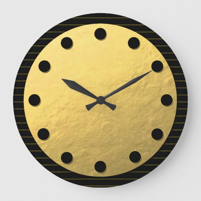 Horloge murale classique Black and Gold Faux Foil (Recto)