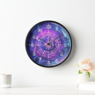 Horloge murale cosmique, cadre rond en bois noir d