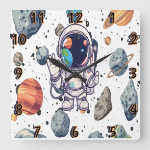 Horloge murale cosmique - Planètes et roquettes à 