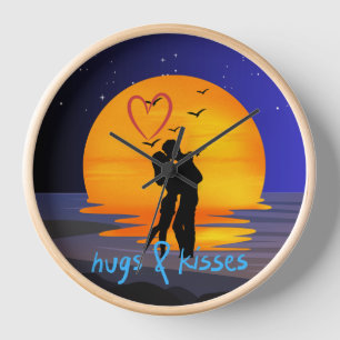 Horloge murale coucher de soleil avec couple roman