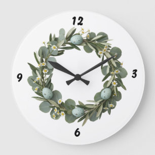 Horloge murale couronne de printemps Eucalyptus et
