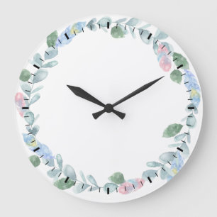 Horloge murale couronne eucalyptus aquarelle