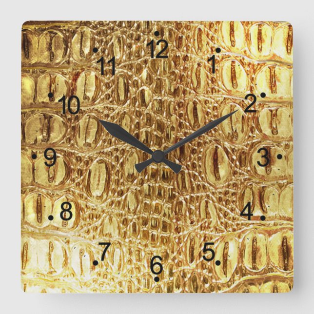 Horloge murale crocodile en or brillant (Recto)