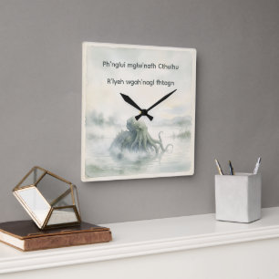 Horloge murale Cthulhu aquarelle rêveuse Lovecraft