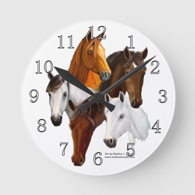 Horloge murale - Customisée, 5 Chevaux (Recto)