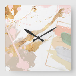 Horloge murale d'art moderne - rose, or, gris