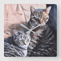 Horloge murale de beaux-arts de deux chats tigrés