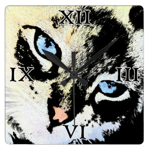 Horloge murale de carré de chat d'encre