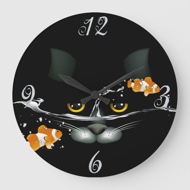 Horloge murale de chat et de poisson d'or (Recto)