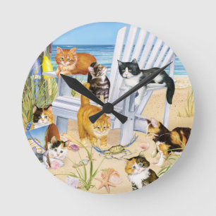Horloge murale de chatons de plage