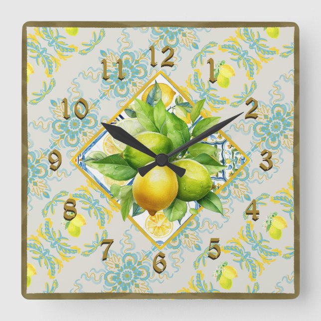 Horloge murale de citrons de carreaux Amalfi médit (Recto)