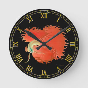 Horloge murale de combat rouge évasée de poisson