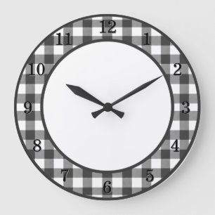 Horloge murale de cuisine de ferme à carreaux noir