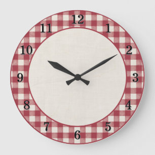 Horloge murale de cuisine rouge à carreaux de cran